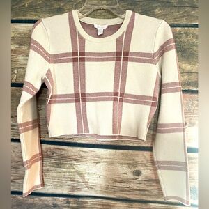 Full Tilt Knit Plaid Cropped Sweater